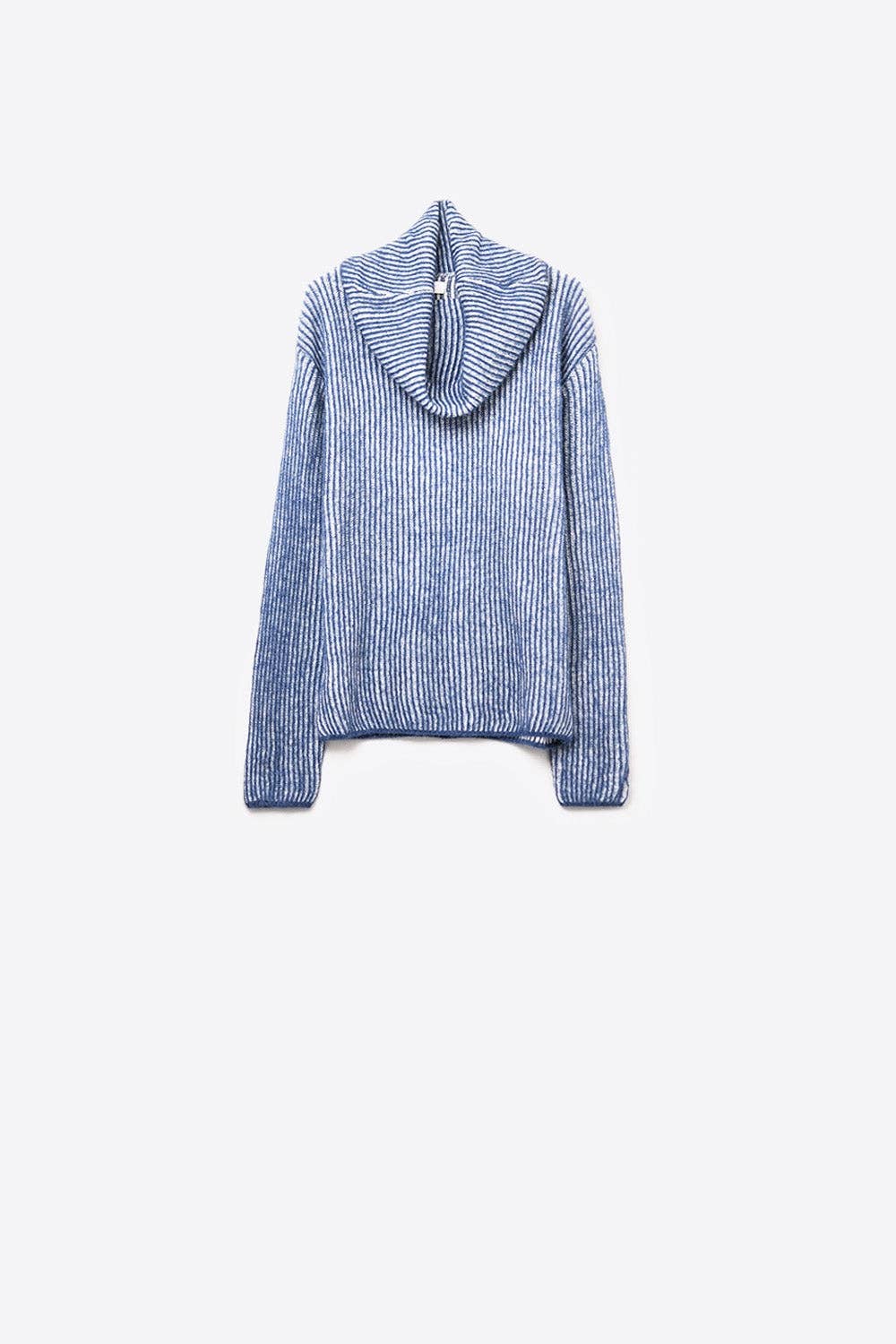 Navy blue ribbed knit sweater with a roll neck for wholesale on Faire0