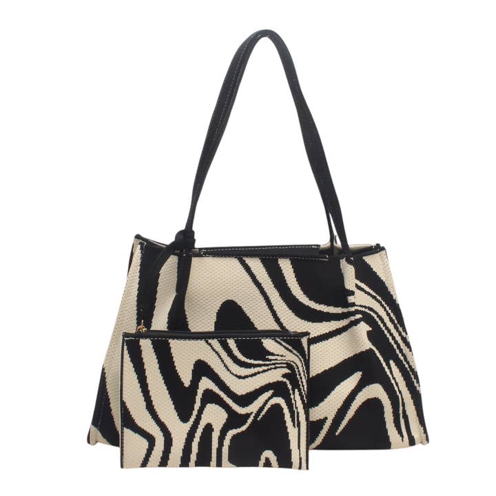 Pequena bolsa tote, efeito tela e zebra, com fecho de correr, pequeno bolso por atacado de BESTINI