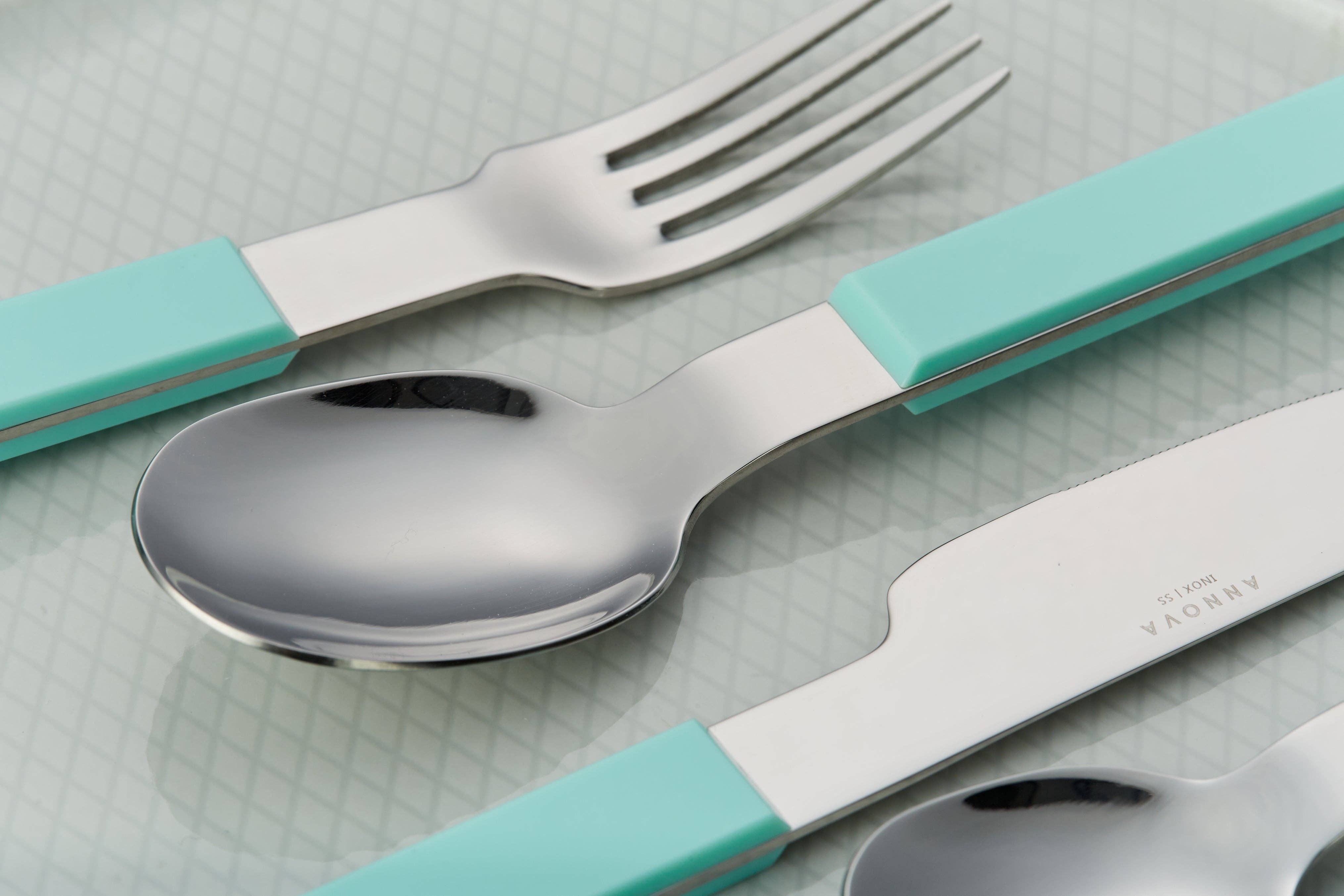 ANNOVA - Wholesale Flatware Set - ANNOVA Block Handle Silverware Set 20 Pieces Color Modern Style Flatware53