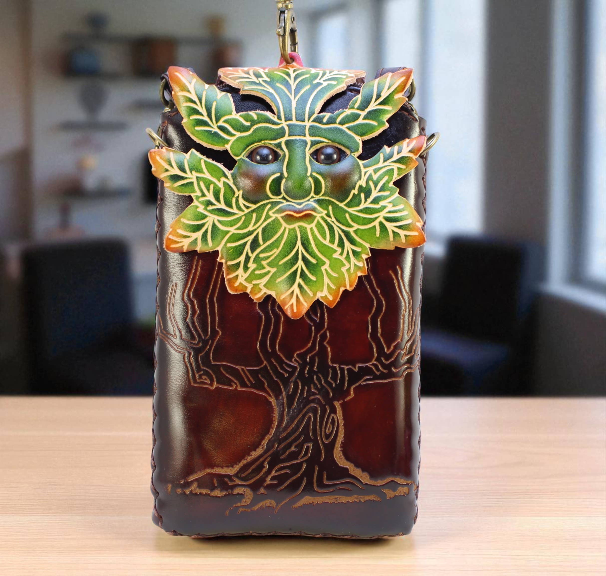 Sunflower Handmade leather inc - Vente Coque de téléphone – femme - Étui de téléphone portable en cuir fait main Ih039 Green Man4