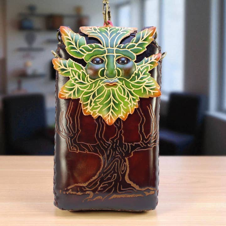 Sunflower Handmade leather inc - Vente Coque de téléphone – femme - Étui de téléphone portable en cuir fait main Ih039 Green Man4