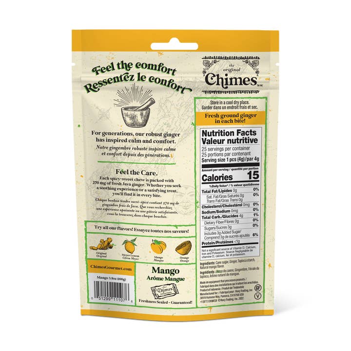 Chimes - Wholesale Hard Candy - Chimes Mango Ginger Chews Candy - 3.5 oz Bag