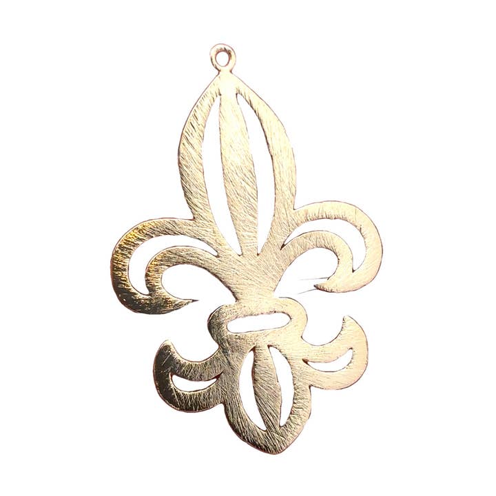 Stylized Lily (fleurs-de-lis) Gold Finished/Silver Plated Pendant, Nice Charm for wholesale by Purity Beads