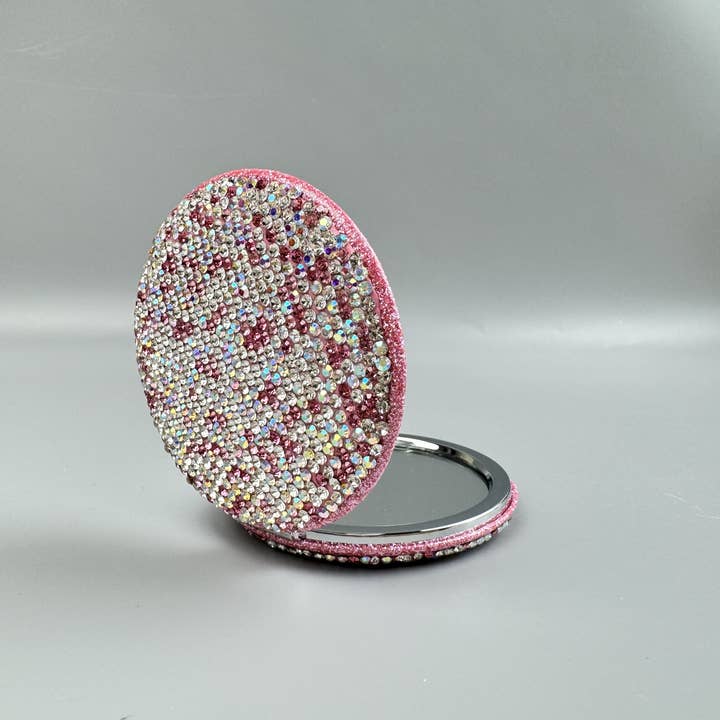 Ole - Wholesale Compact Mirror - Circle Ceramic Rhinestone Folding Makeup Mirror M04497