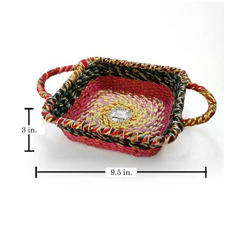 India Handicrafts Inc - Wholesale Mand - Kleurrijke vierkante mand van jute2