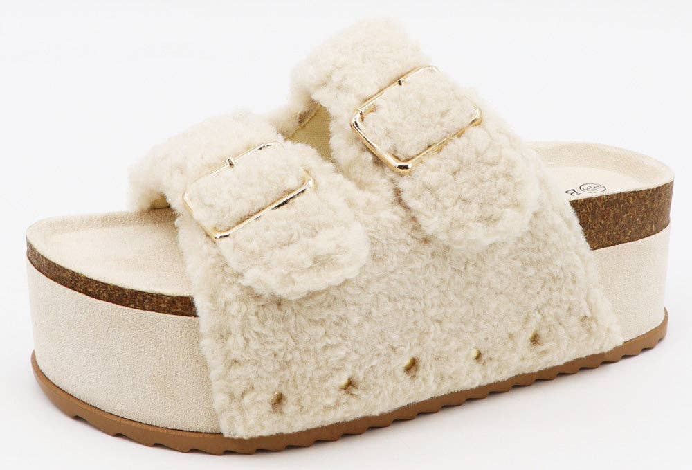 Mars Sky Shoes Wholesale - Vente Chaussures à plateforme – femme - Bamboo BLOWOUT-25 Sandales pour femmes à semelle épaisse en liège avec bride en polaire - Pack de 12 paires - 18,45/paire14