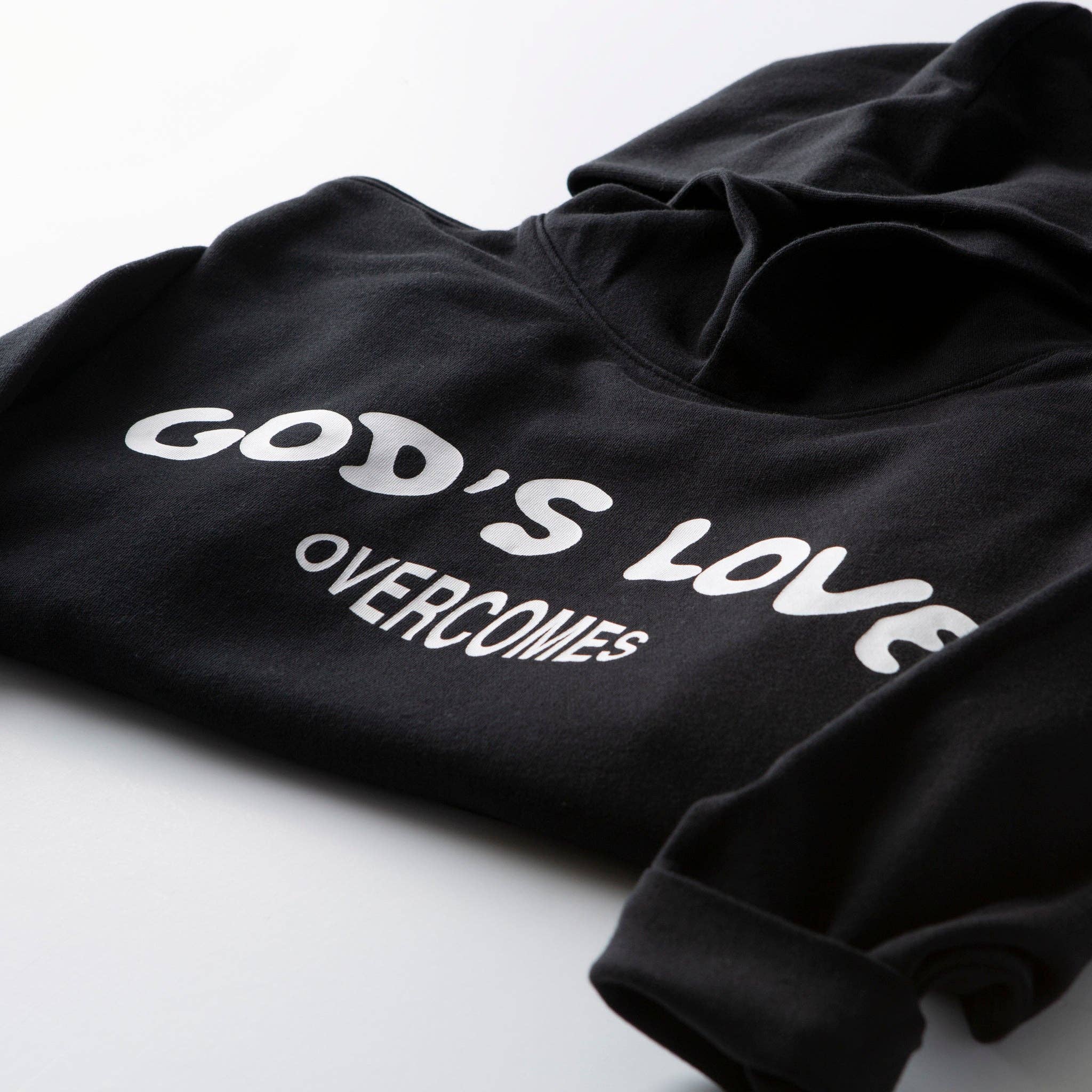 Black God Loves Overcomes Pullover Hoodie for wholesale on Faire2