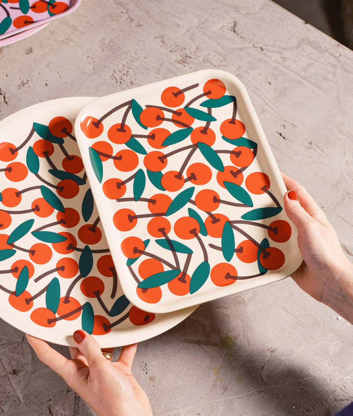 Wrap (US duties paid) – wholesale Serving tray – Cherries Small Rectangle Birch Serving Tray1