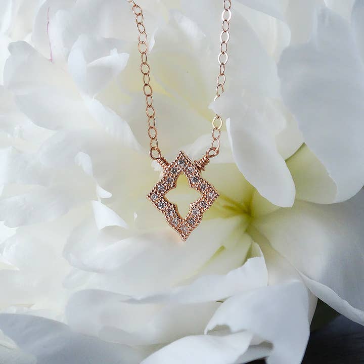 Collier pendentif diamant en or rose pour la vente par Designed by Stacey Jewelry