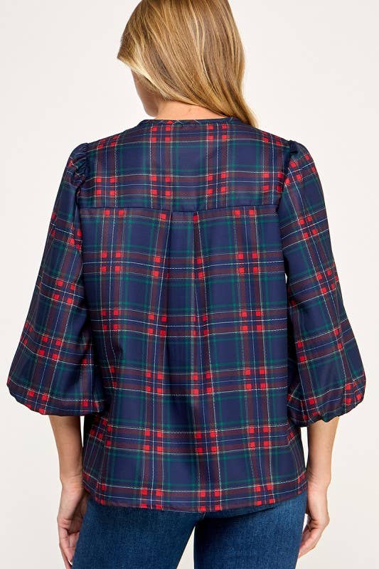 MintChoco - Wholesale Screen Printed T-Shirt - Women's - Plaid Holiday tie front blouse13