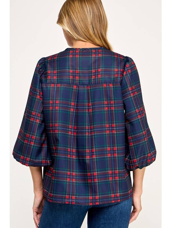 MintChoco - Wholesale Screen Printed T-Shirt - Women's - Plaid Holiday tie front blouse13