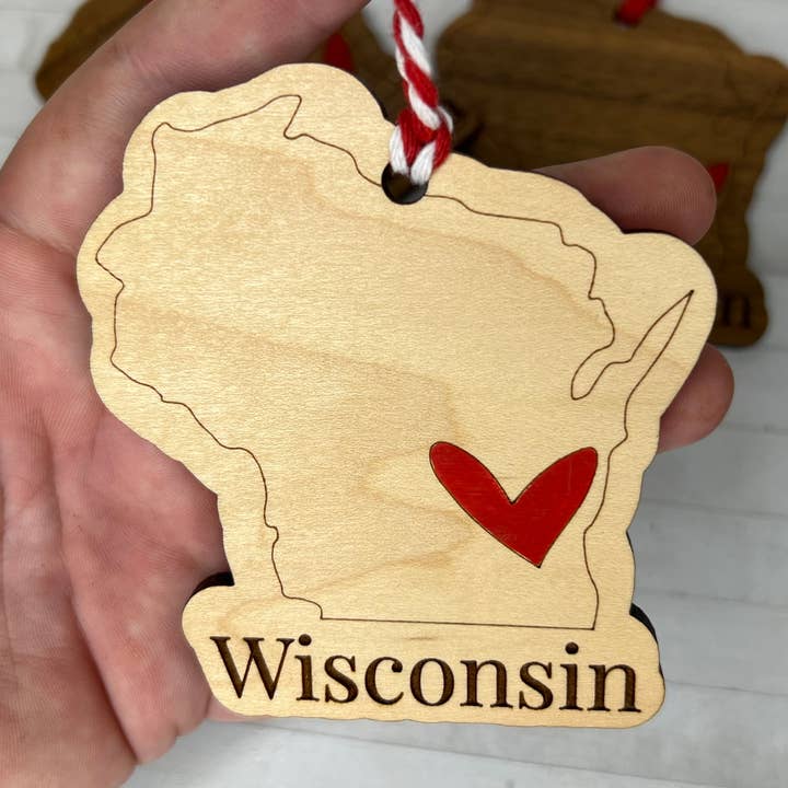 Lauren's Custom Creations - Wholesale Ornament - Wisconsin Heart Ornament0
