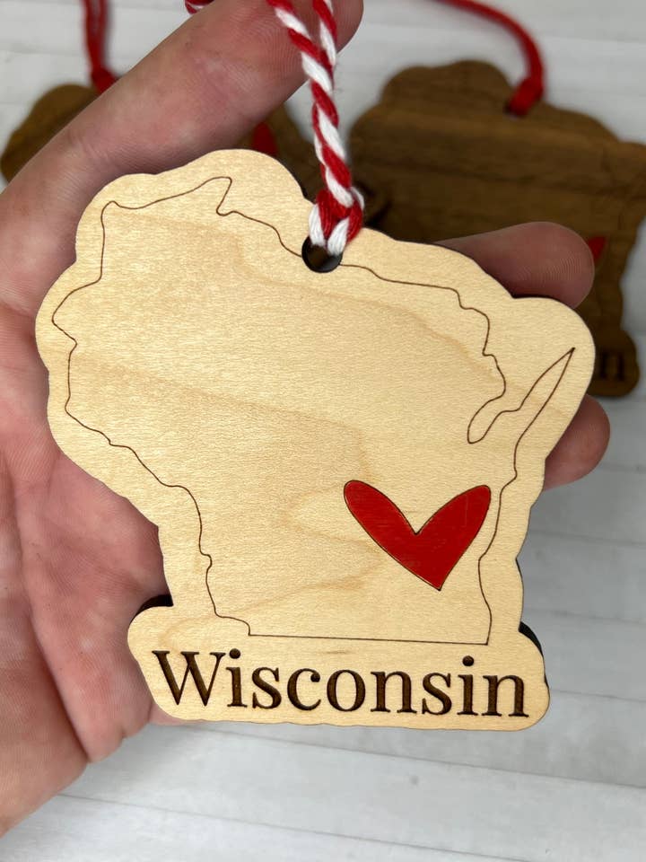 Wisconsin Heart Ornament for wholesale by Lauren's Custom Creations