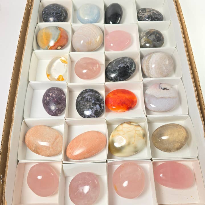 Mixed Palm Stones 24pcs ~ Polished Crystals ~ Minerals for wholesale by Aquamarine Daydream Wholesale