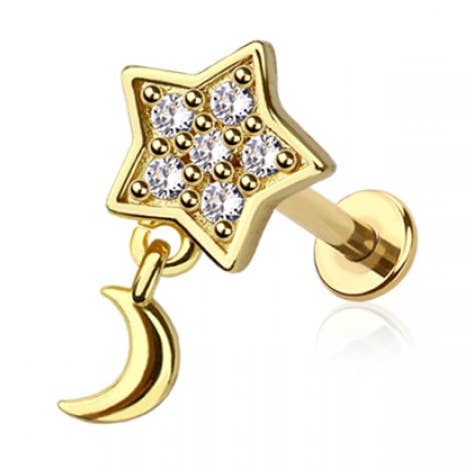CZ PRONG PAVED STAR GEM WITH DANGLE CRESENT MOON 316L SS for wholesale by CRAVE