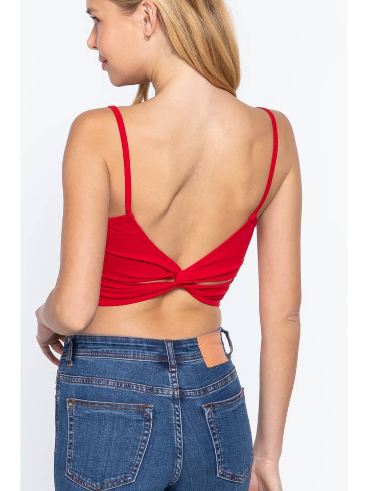 Active Basic | Active USA - Wholesale Camisole - Women's - Round Neck Removable Bra Cup Twisted Back Cami Top
