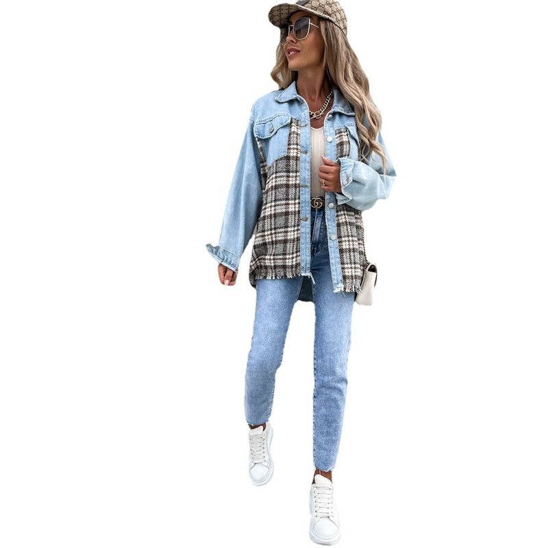 Mirazshoes WholeSale - Vendita all'ingrosso Cappotto - Donna - Cappotto in Denim a Quadri da Donna Top Largo1