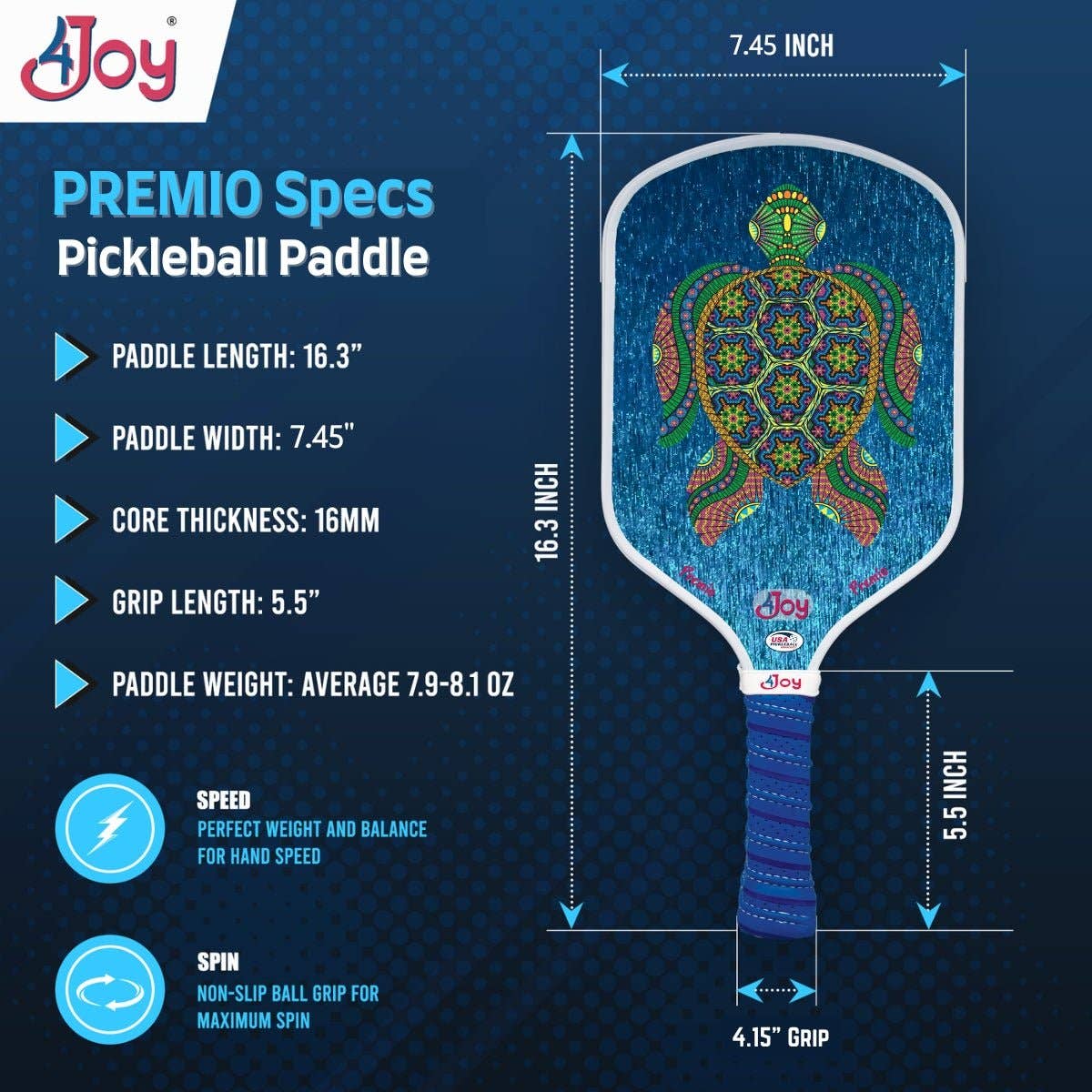 4JoyPaddles - Wholesale Sporting Accessories - Turtle 4Joy Pickleball Paddle Premio Series3