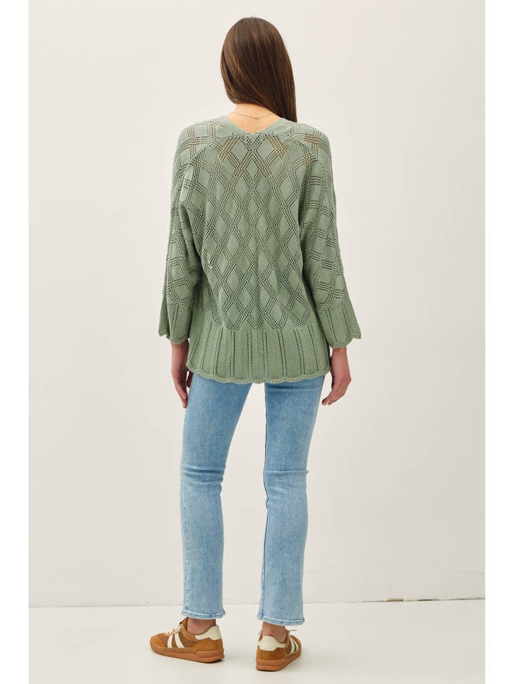 Be Cool - Wholesale Cardigan - Women's - LIGHTWEIGHT CROCHET CARDIGAN WITH SCALLOP HEM