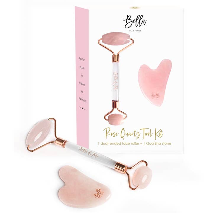 Bella Sleep + Spa - Wholesale Face/Beauty Roller - Rose Quartz Roller + Stone Tool Kit