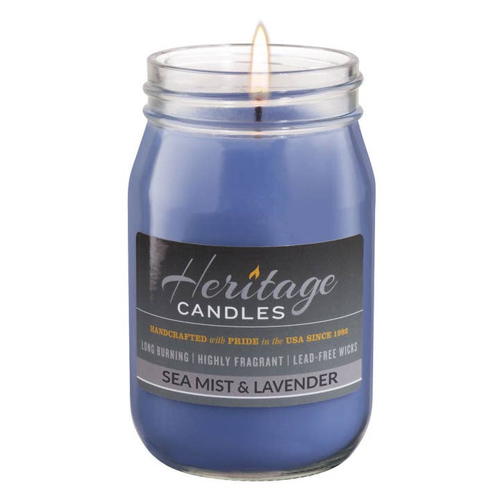 16-oz Canning Jar Candle - Sea Mist & Lavender for wholesale by Heritage Candles