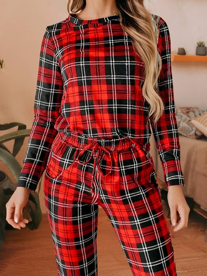 LDC High Waist Plaid Christmas Two Piece Lounge Sets for wholesale by Little Daisy Closet
