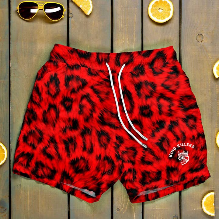 King Killers - Wholesale Boardshort - Heren - Rode zwembroek met luipaardprint en halfhoge snit