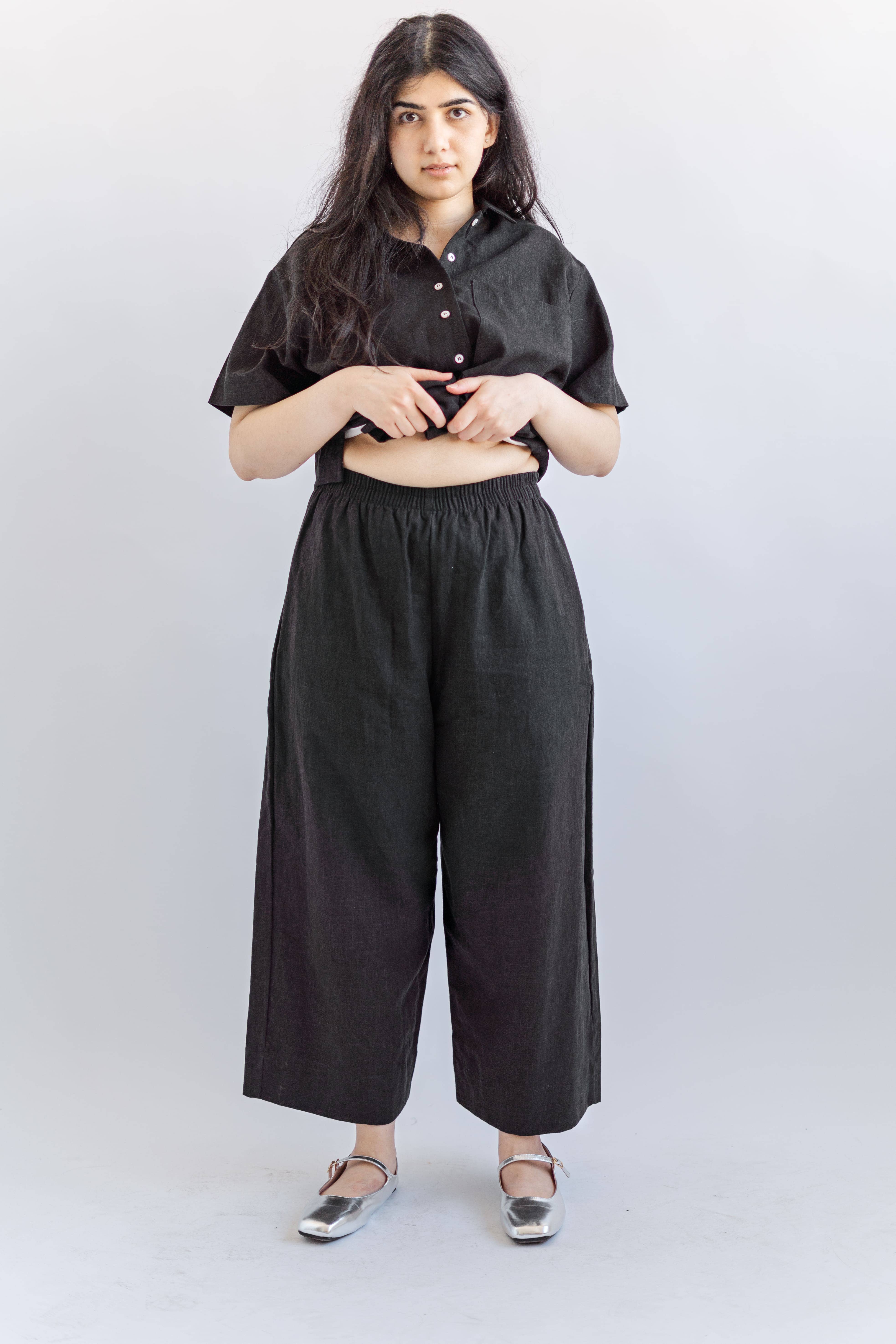 Nettle Studios - Wholesale Pants - Unisex - Size Inclusive Plus Size Wide Leg Elastic Pant Black Linen4