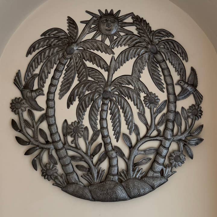 Haiti Fair Trade~ It's Cactus - Wholesale Wall Accent - Haitian Metal Wall Art – Palms, Sun & Birds, Fair Trade 23"2
