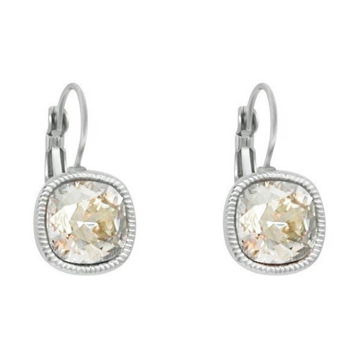 Pendientes colgantes Bonita Bella con corte cojín, color topo y beige, con circonita cúbica cúbica, oro blanco y dorado para venta al por mayor de TiaraBleu