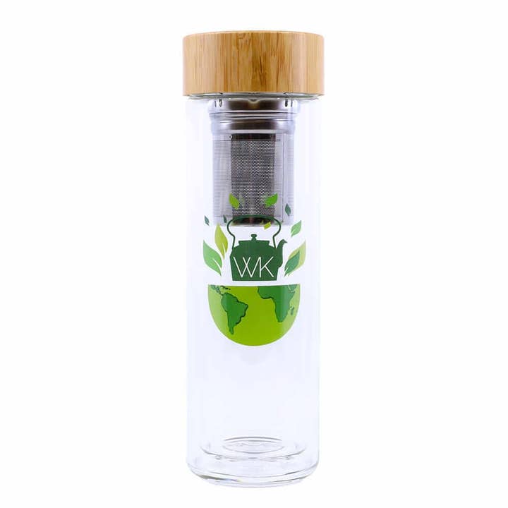 The Whistling Kettle - Wholesale Insulated Mug/Tumbler - Glass Tea Tumblers With Infuser and Travel Sleeve, 16oz