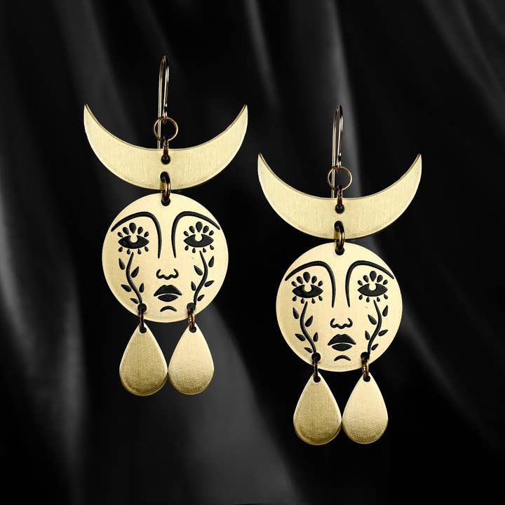 Horned Mother Moon Earrings for wholesale by While Odin Sleeps