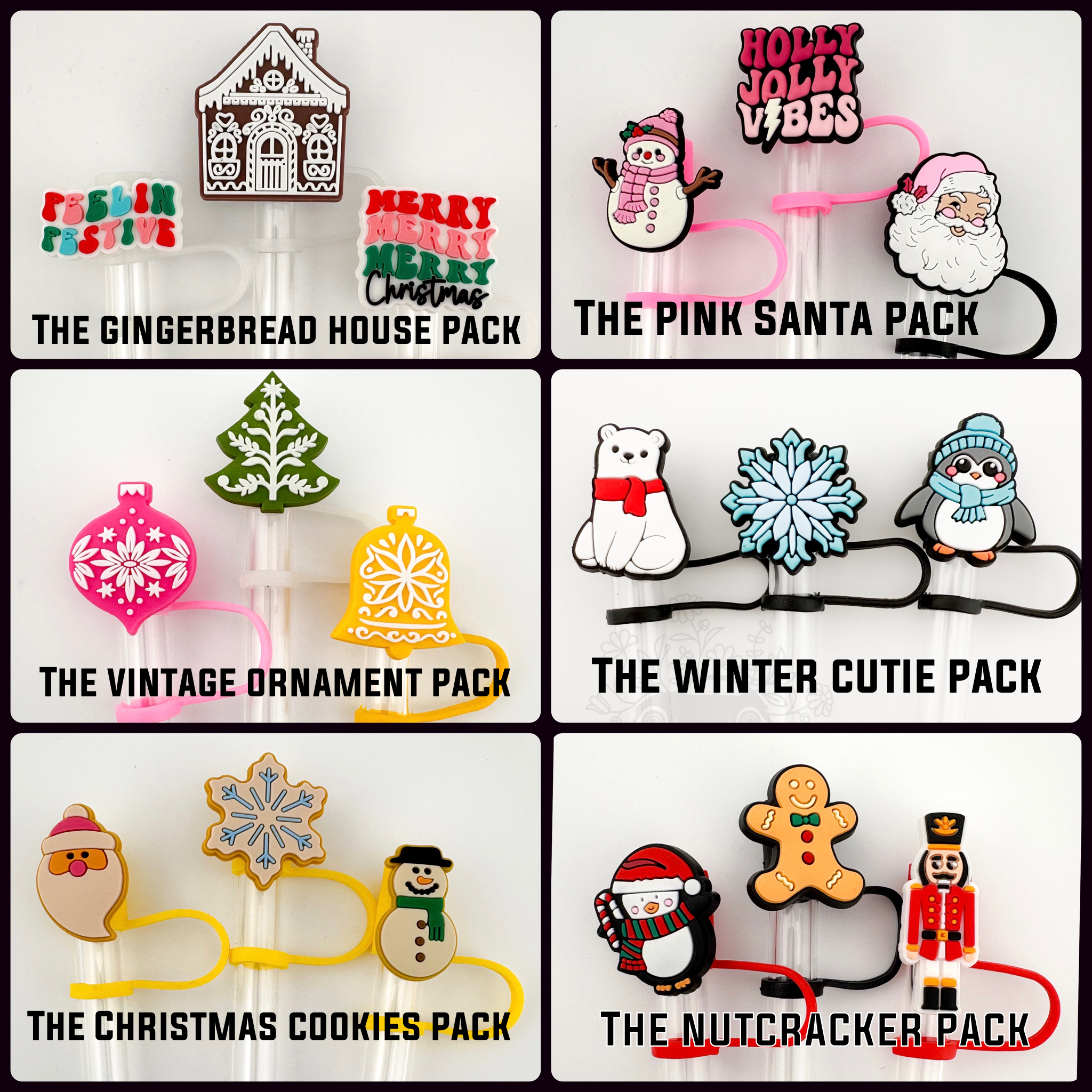 Vroom Blooms - Venta al por mayor Pajitas para beber - Juego de 3 adornos para pajitas - Tema navideño / Rellenos de calcetines1