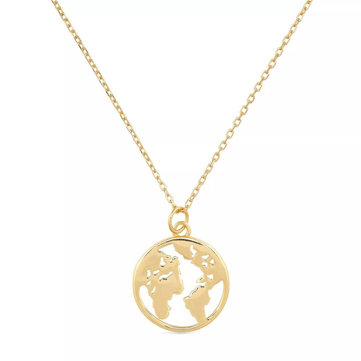 Chunky 18K Gold Globe Earth Necklace for wholesale by Elk & Bloom