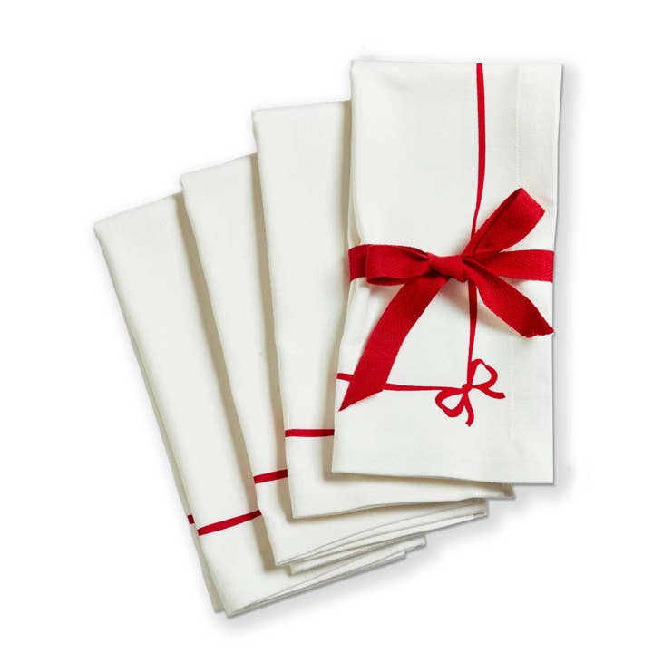 Very Merry Bow Napkin Set of 4 White Multi Cotton Christmas for wholesale by tag