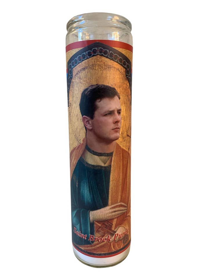 St. Brock Gameday Prayer Candle for wholesale by Fan Faithful