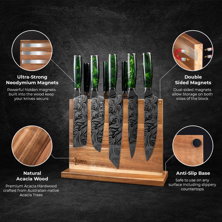 Senken Knives - Wholesale Knife Block - Acacia Hardwood Magnetic Knife Block2