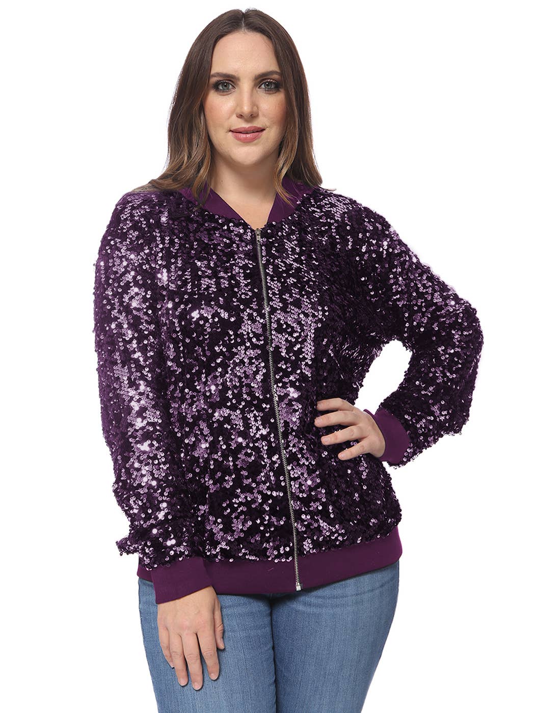 Anna Kaci Wholesale - Wholesale Bomber Jacket - Women's - Plus Size Sequin Bomber Jacket49