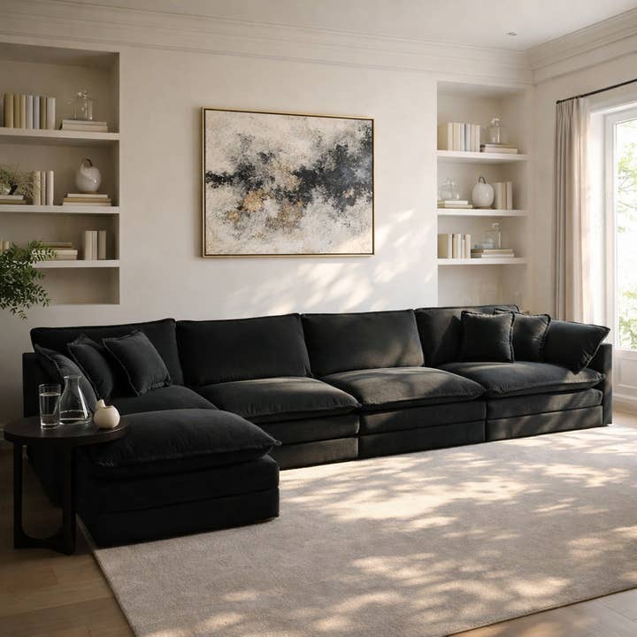 HOMYCASA DESIGN INC - Vente Canapés - Canapé d'angle modulaire en chenille rembourrée Fremont 147" en forme de L avec ottomane29