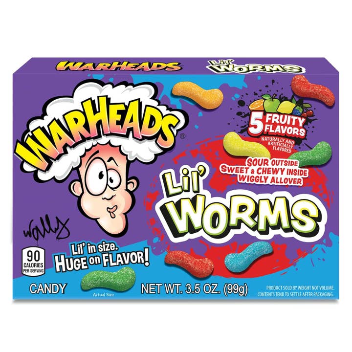 Warheads Lil Worms 3.5 ounce 12 count theater box for wholesale by Long Island Candy Factory