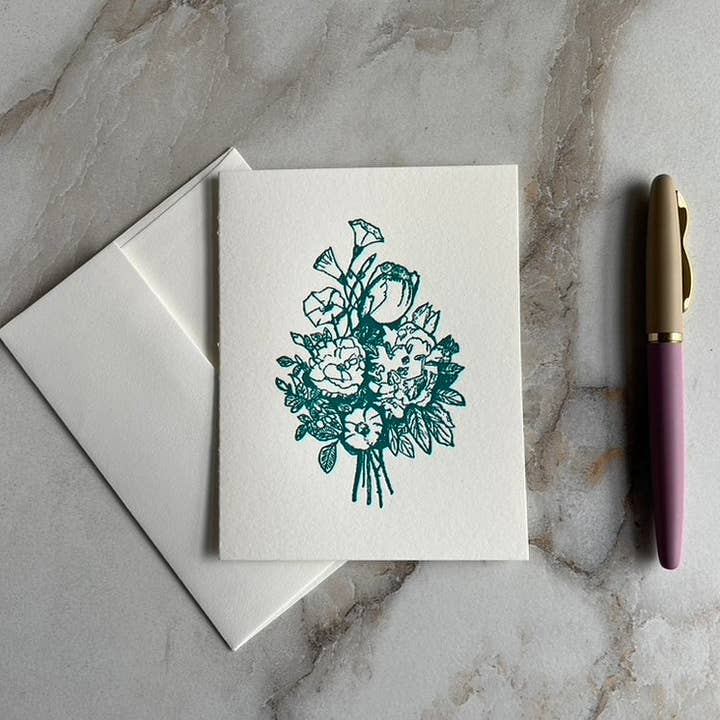Cartão Dobrável com Bouquet de Flores Impresso em Letterpress com Envelope. por atacado de Hearty Greetings