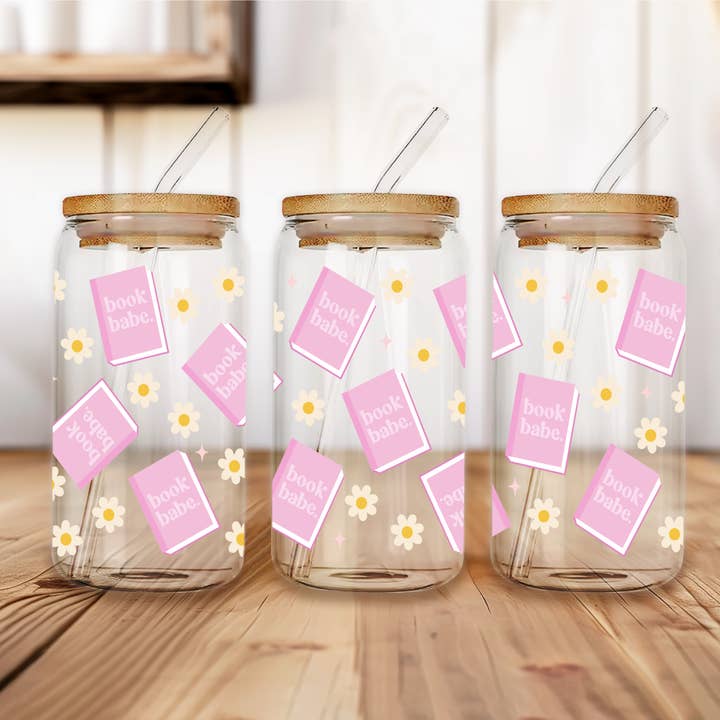 Glass Tumbler "Bookish Babe" | Holo Finish | incl. Straw and Bamboo Lid for wholesale by Lovinbookscandle