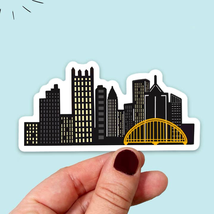 Pegatina de vinilo impermeable con el horizonte de Pittsburgh para venta al por mayor de Songbird Artistry