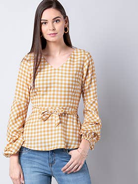 Gul Zefyr Bæltet Top for engroshandel hos Faballey