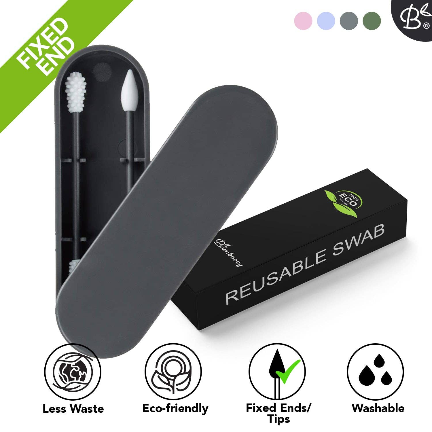 Bamboozy x Cosmeau - Vendita all'ingrosso Cotton fioc/Bastoncini cotonati - Set di 2 cotton fioc riutilizzabili con punte fisse0