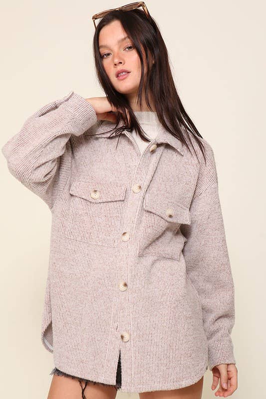 42POPS – Großhandel Hemdjacke/Shacket – Damen – ,,,,,...._ Gebürstetes Waffelstrick-Hemdjacke1