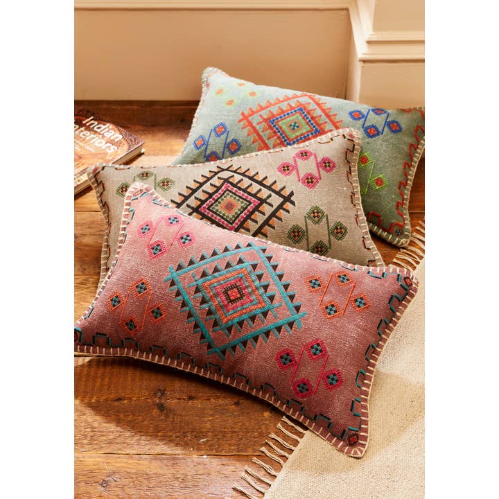 Namaste - Wholesale Throw Pillow Cover - Satara Embroidered Stone Wash Cushion Cover