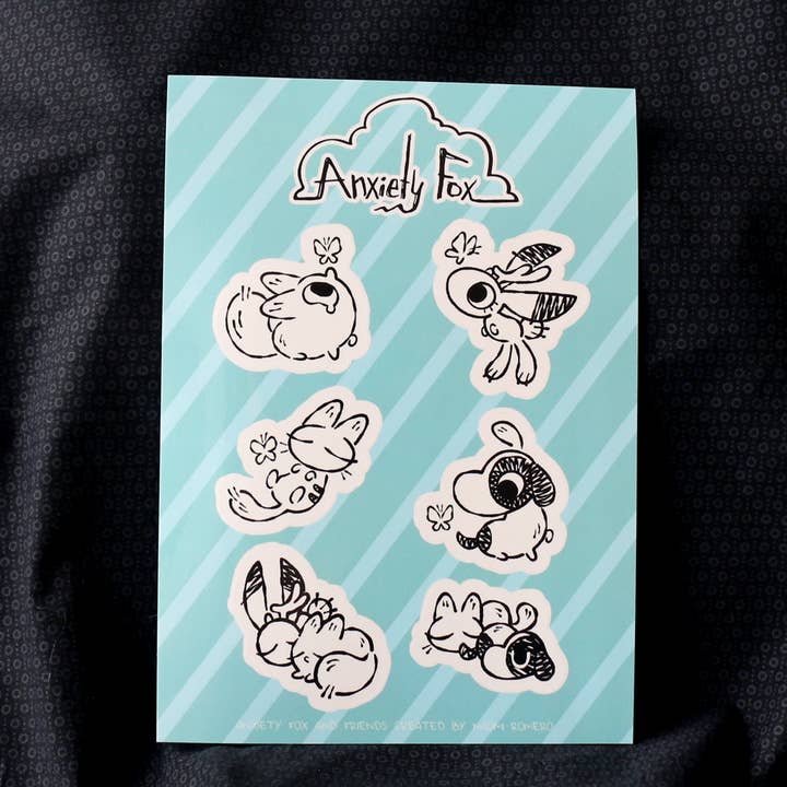 Hoja de pegatinas de zorro y sus amigos para venta al por mayor de Anxiety Fox