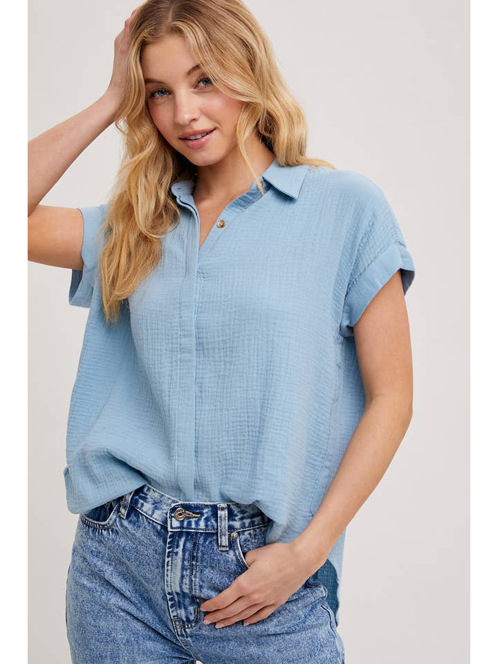 Bluivy – Camisa com botões no colarinho – Mulher por atacado – CAMISA ESSENCIAL BOTÃO UP ALGODÃO72