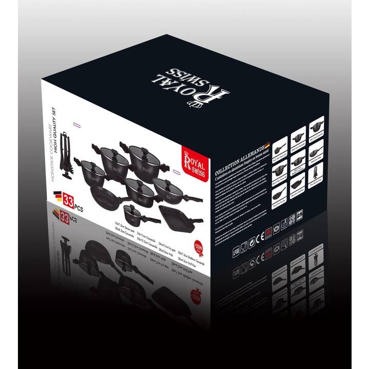 Royal Swiss - Wholesale Cookware Set - 33-Piece Stone Cookware Set - Removable Handle2